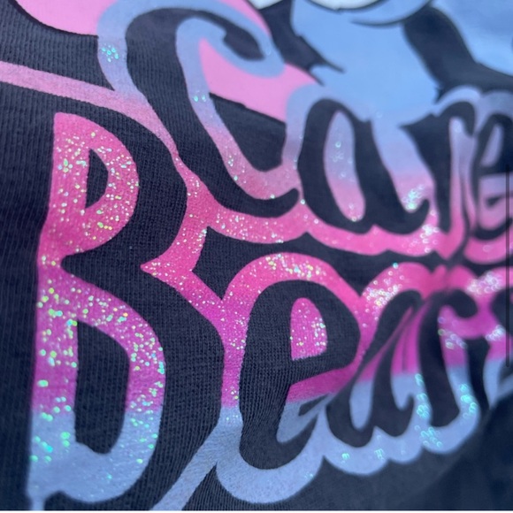 CARE BEARS BABY TEE GRUMPY BEAR HAPPY BEAR HUG CHARCOAL GREY PINK BLUE GLITTER - Picture 5 of 8